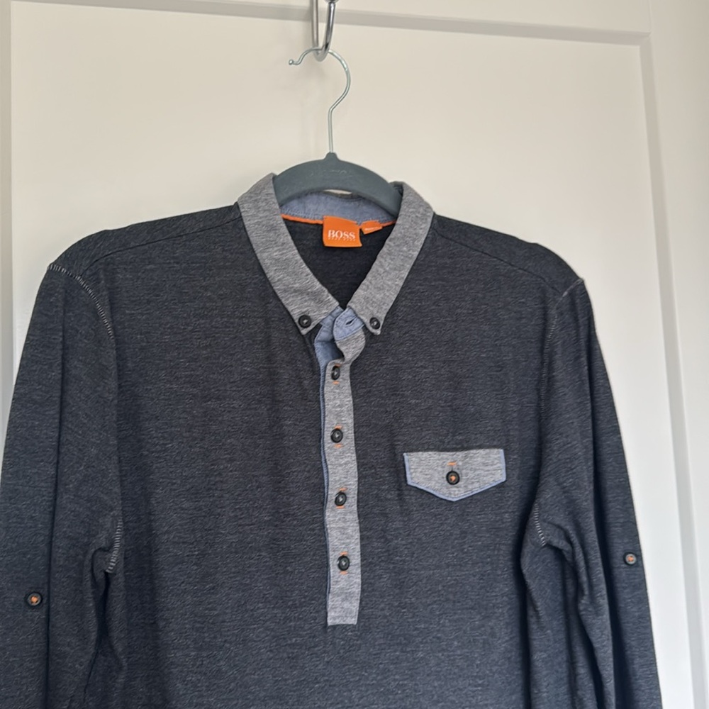 BOSS ORANGE Men's Dark Gray Casual Button Down Shirt
